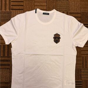 Dolce & Gabbana white Cream T-Shirt with Black and Brown Crest